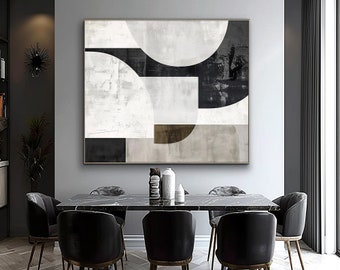 Unique Minimalist Black & White Abstract Wall Decor, Fancy Modern Style Painting On Canvas, Original Minimal Black Line Wall Gifts