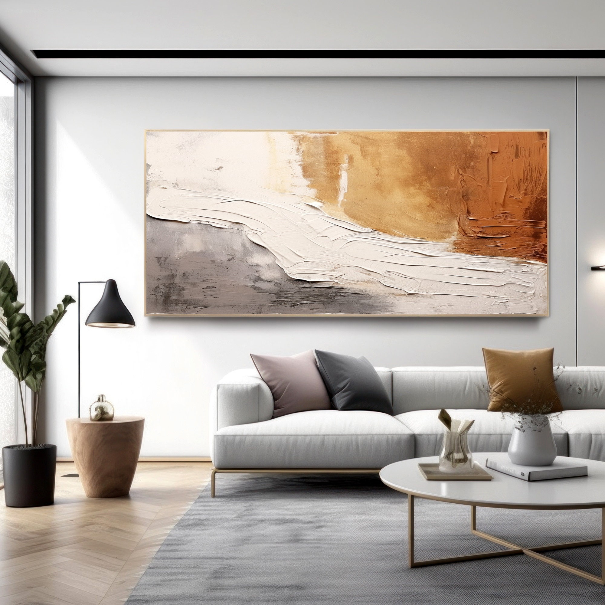 Large Grey & Brown Canvas Wall Decor, Minimalist Heavy Textured Artwork