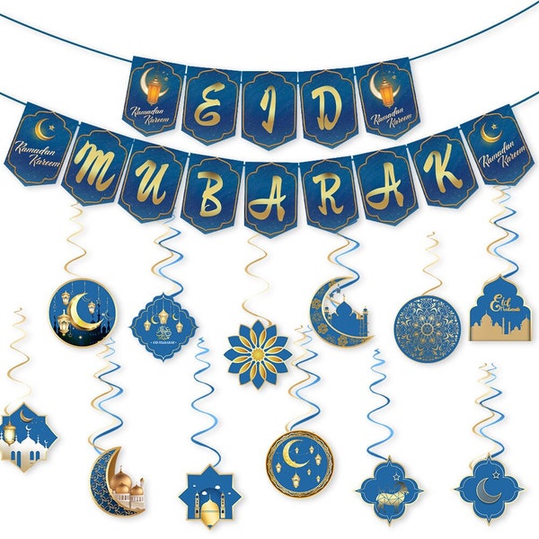 Décoration Eid Mubarak Ramadan \ Guirlande de lanternes étoiles lune \ Toile de fond banderoles \ Suspension brillante pour l'islam musulman