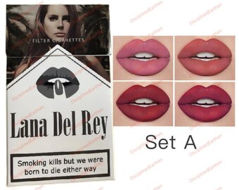 Rossetto Lana del Rey, scatola poster Lana del Rey, scatola di sigarette Lana del Rey fatta a mano, set di rossetti per sigarette Lana del Rey