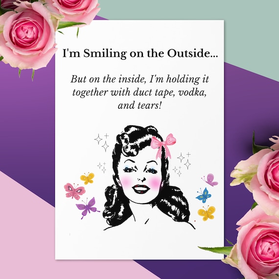 Funny Card for Woman: I'm Smiling on the Outside, Funny Card for Her, Funny Card for Mom, Best Friend Card, Funny Mother's Day Card