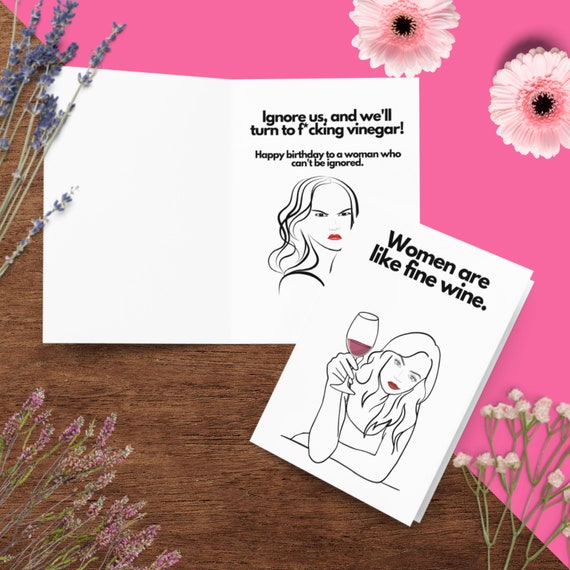 FUN BIRTHDAY CARD, Wishing Well Cards, Birthday Wishes, Cute Card Saying Women Are Like Fine Wine Make Perfect Birthday Present