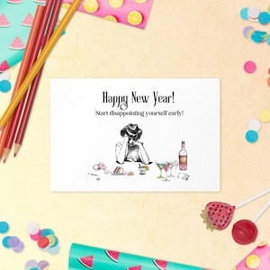 Happy New Year: Start Disappointing Yourself Early Funny Post Card, Humorous Sayings, Memes, Resolutions, Diet, Drinking, Joke Gift