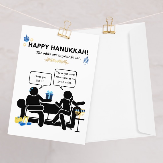 Happy Hanukkah: You've Got Seven More Chances to Get it Right, Funny Greeting Card, Joke Gift Note, Chanukkah Message, Blank Inside