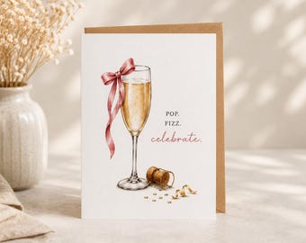 Tarjeta de celebración con champán, tarjeta de felicitación, tarjeta de celebración con burbujas, tarjeta de compromiso, tarjeta de graduación, tarjeta de cumpleaños para ella.