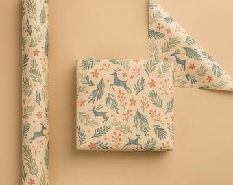 Christmas Gift Wrapping Paper 5-Pack – 43×50 cm Sheets – Natural Kraft Paper – Botanical Xmas Wrapping Paper – Gift Wrapping