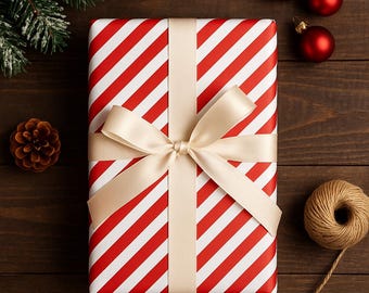5 sheets of Christmas gift wrap – 44×50 cm – red and white stripes – premium gift wrap sheets – Xmas wrapping paper