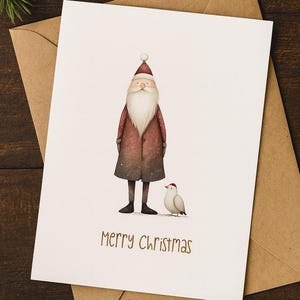 Tarjeta de Feliz Navidad – Ilustración nórdica de Papá Noel – Tarjeta navideña de estilo escandinavo – Tarjeta navideña minimalista en acuarela – Tarjeta navideña acogedora