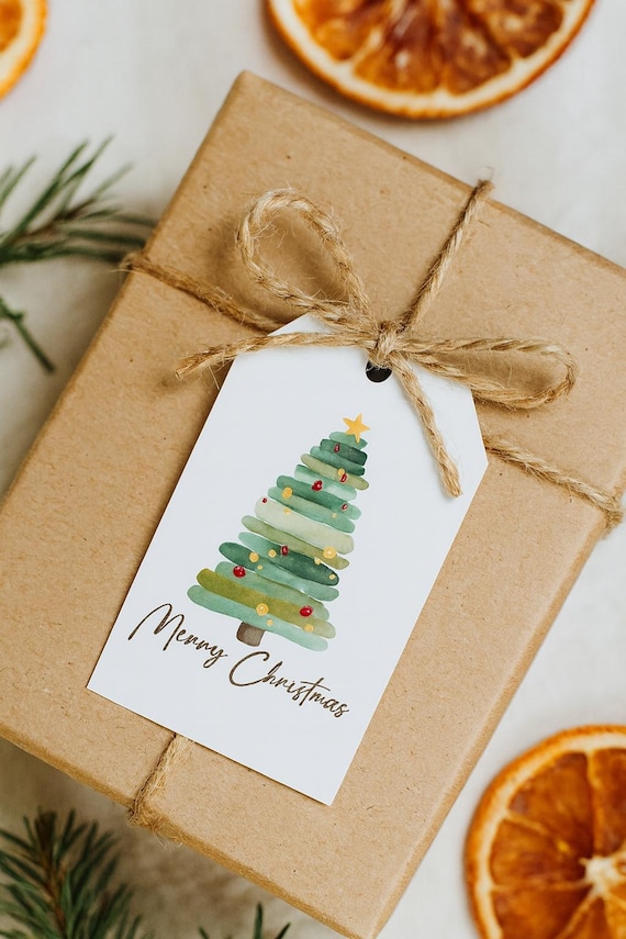 Christmas Gift Tags Set of 20, Merry Christmas Tags, Christmas Tree Gift Tags, Holiday Gift Tags, Kraft Paper Tags, Gift Wrapping Tags