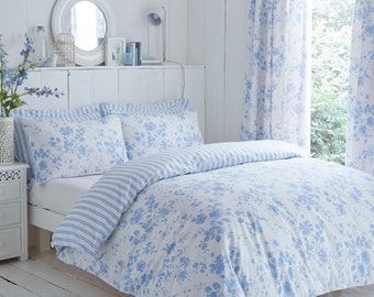 Amelie Blue bedding collection of 68 pick base fabric with luxuriously combed Cotton Yarns, available in Pink or Blue colourway