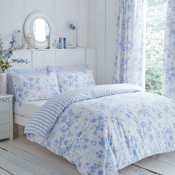 Amelie Blue bedding collection of 68 pick base fabric with luxuriously combed Cotton Yarns, available in Pink or Blue colourway