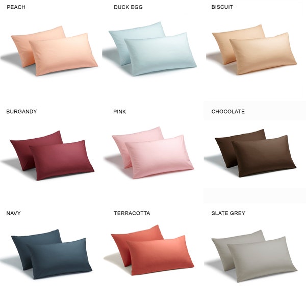 9 colour Housewife Pair Pack Luxury Polycotton Pillowcases with Combed Cotton Yarns