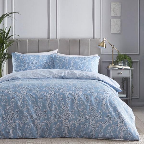 Ensemble de couette réversible bleu Wedgewood avec boutons-pression en acier inoxydable