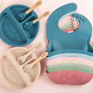 Personalized Silicone Baby Weaning,Weaning Set For Toddler Baby Kids,Custom Baby Plate,Feeding Set with Name,Baby Shower Gift