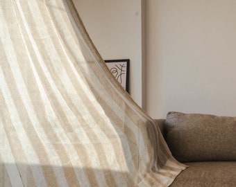 Striped Linen Curtain: Natural Beige Cafe Curtains