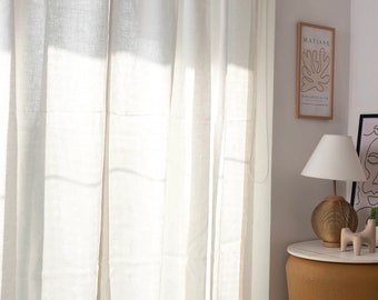 White Linen Curtain: Semi-Sheer Farmhouse Style Drapes