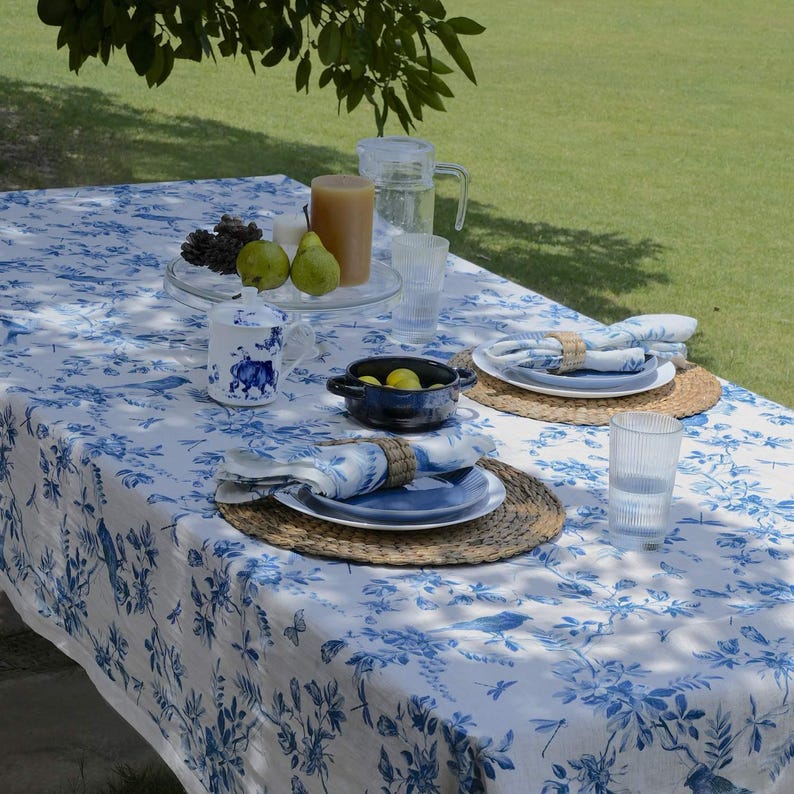 French Toile Linen Tablecloth 60x90, 60x108, 60x120 100% Linen Printed ...