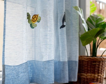 Safari Nursery Curtains Nursery Window Treatments Extra Long Linen Curtains Custom Kids Embroidered Sheer Linen Curtains Underwater Theme