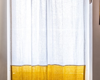 White Linen Curtains Color Blocked Shower Curtains Rustic Flax Curtains Flax Bathroom Curtains Gift Housewarming