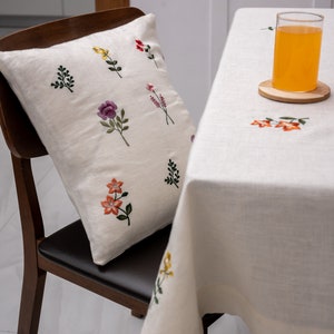 Minimalist Botanical Floral Embroidered Linen Cushion Covers ButterCream Pure Linen Blooming Splendor image 2