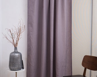 Natural Linen Curtains Sheer Extra Long Linen Curtains with Backtab Tape and Rod Pockets in Purple-Grey with Blackout Option