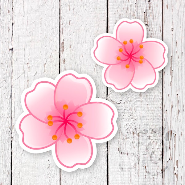 Pack of Two (2) Cherry Blossom Stickers for Japanese Sakura Season, Kawaii Pretty Pink Flowers to Decorate Water Bottles, Laptops, Journals