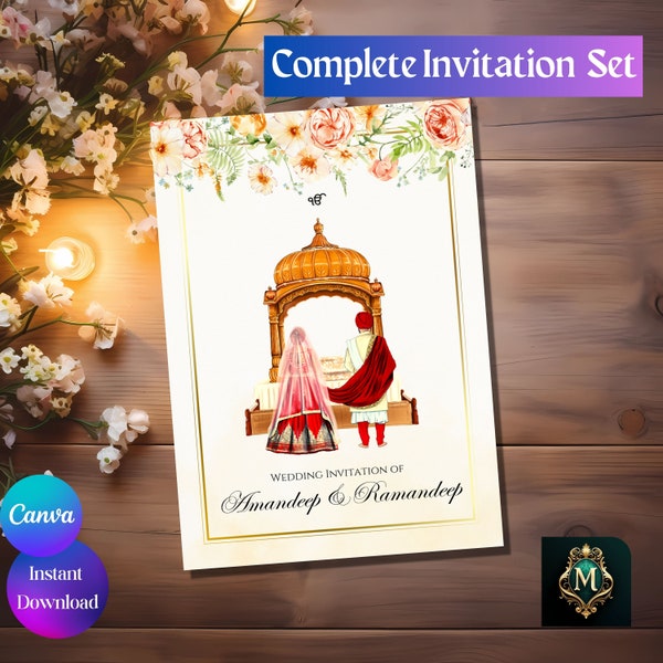 Paquete de invitación de boda sikh Conjunto de invitación de boda sikh Papelería de invitación de boda punjabi Invitación Anand karaj Tarjeta de boda sikh