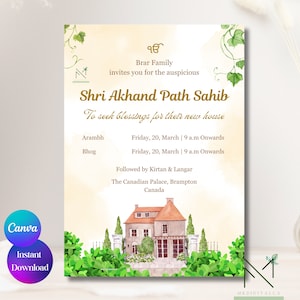 Invito al percorso Akhand nuova casa Modello di invito per l'inaugurazione della casa Sikh Biglietto d'invito per l'inaugurazione della casa nuova Sukhmani sahib Inaugurazione della casa punjabi