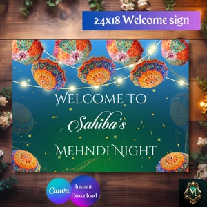 Mehndi welcome Sign Mehndi Signs Mendhi Umbrella decor Mehendi decor Mendhi poster Mehndi Welcome signs Mendhi decor sign Umbrella Canva
