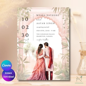 Modern Indian Save the Date Card Hindu Save the Date invitation template Dubai Save the date card Desert Save the date template Canva