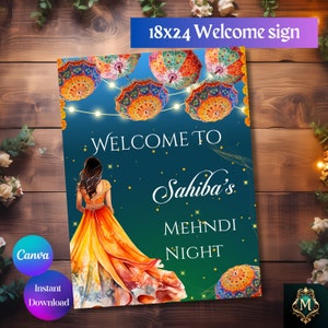 Mehndi welcome Sign Mehndi Signs Mendhi Umbrella decor Mehendi decor Mendhi poster Mehndi Welcome signs Mendhi decor sign Umbrella Canva