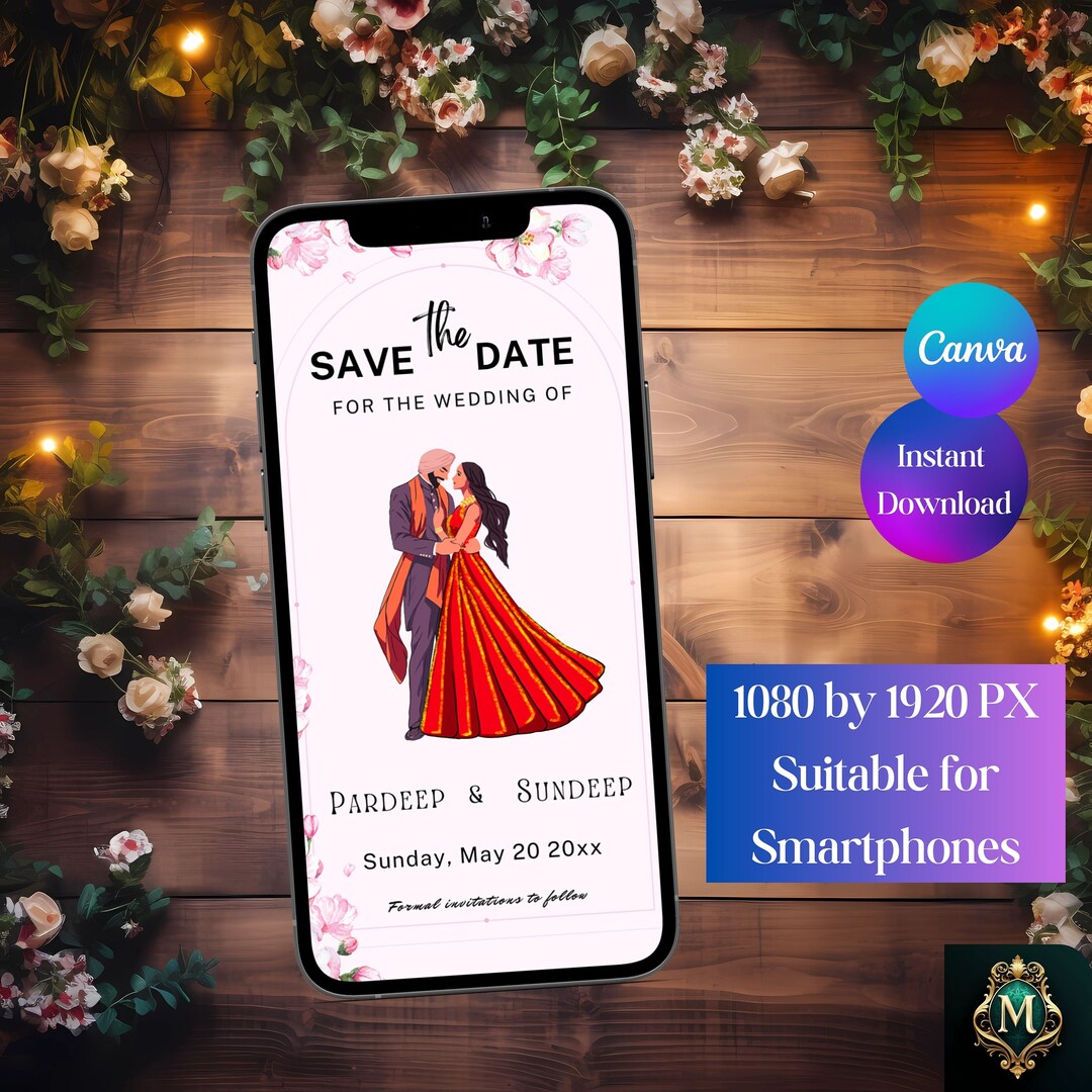 Sikh Save the Date Invitation Card Digital Indian Save the Date