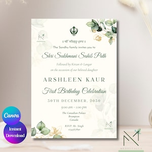 Élégant modèle d'invitation de chemin Shri Sukhmani Sahib Faire-part de premier anniversaire de chemin Faire-part de mariage Chemin inviter Shri Akhand Chemin Sahib