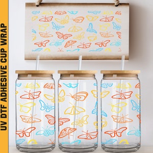 Uv DTF Wraps Butterfly 16 oz Cup Wrap, Butterflies Lover Uv Dtf, Ready To Apply, No Heat Needed, Waterproof