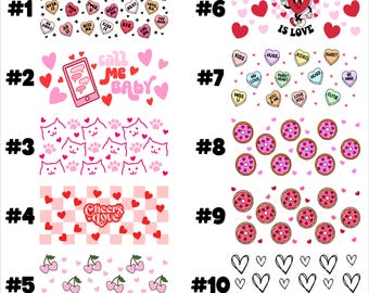 Uv DTF Valentine's Day 16 oz Cup Wrap, Ready To Apply, No Heat Needed, Waterproof, Valentine Conversation, Valentine Donuts, Valentine Heart