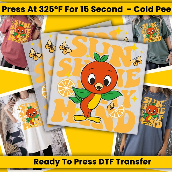 Sun Shine Orange Bird Ready To Press DTF Transfers, DTF Print, Transfers Ready For Press, Full Color, Heat Transfer