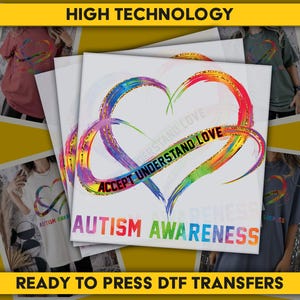 Accept Understand Love Autism Ready To Press DTF, Rainbow Heart Puzzle DTF Print, Neurodiversity Awareness Transfers Ready For Press