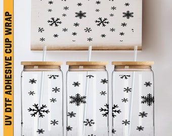 Uv DTF Wraps Christmas 16 oz Cup Wrap, 16 oz Winter UV DTF, Ready To Apply, No Heat Needed, Waterproof, Snowflake