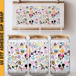 Uv DTF Wraps Disney Minnie Mickey Coffee 16 oz Cup Wrap, Ready To Apply, No Heat Needed, Waterproof