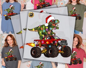 Christmas T-Rex, Christmas Ready To Press DTF Transfers, DTF Print, Ready For Press, Full Color, Heat Transfer, Santa Hat, Cool Dinosaur