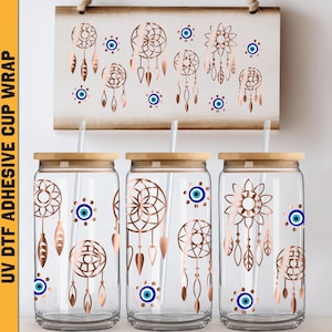Uv DTF Evil Eye Bead Coffee 16 oz Cup Wrap, Ready To Apply, No Heat Needed, Waterproof