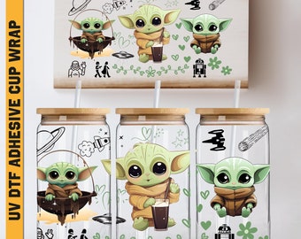 Space War Uv DTF Wraps, Glass Can Gift Coffee 16 oz Cup Wrap, Ready To Apply, No Heat Needed, Waterproof