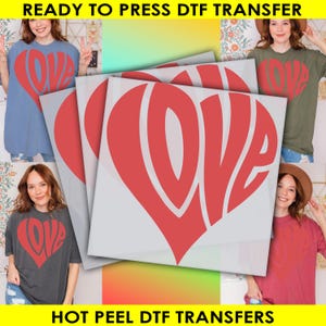 Love Heart, Ready to Press, Valentine&#39;s Day Transfers, Love Transfer, Valentine Heart DTF Transfer, Valentine Love Print, Heat Transfer