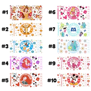 Uv DTF Disney 16 oz Cup Wrap, Ready To Apply, No Heat Needed, Waterproof, Disney UV DTF, Disney Coffee Wrap Bundle Uv Dtf