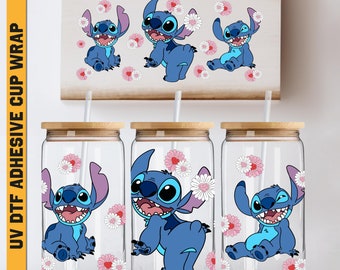 Uv DTF Wraps Stitch Coffee 16 oz Cup Wrap, Ready To Apply, No Heat Needed, Waterproof