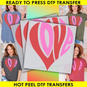 Love With Heart, Ready to Press, Valentine&#39;s Day Transfers, Love DTF Print, Valentines Heart Transfer, Gift For Valentine, Heat Transfer