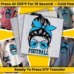 Messy Bun Football Mom, Ready to Press, Heat Transfer, DTF Print, Retro Football Transfers, Football Mama Transfer, Football Lover Print