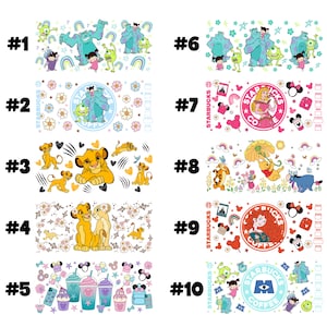 Uv DTF Disney 16 oz Cup Wrap, Ready To Apply, No Heat Needed, Waterproof, Disney UV DTF, Disney Coffee Wrap Bundle Uv Dtf