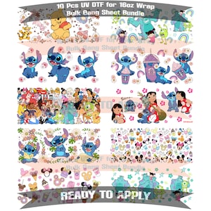 Uv DTF Disney 16 oz Cup Wrap Bulk Gang Sheet (10 Pcs), Ready To Apply, No Heat Needed, Waterproof, Disney UV DTF, Disney Wrap Bundle Uv Dtf