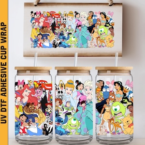 Uv DTF Wraps Disney Princess Coffee 16 oz Cup Wrap, Ready To Apply, No Heat Needed, Waterproof
